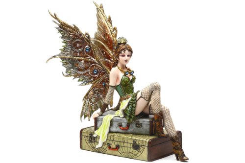 Pacific Trading PTC 9.38 Inch Steampunk Fairy Sitting on Vintage Luggage Statue Figurine