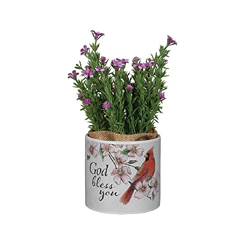 Carson 24835 God Bless Planter with Artificial Flowers, 7.50-inch Height, Ceramic
