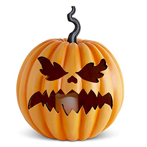 K&K Interiors 41490B-OR 16 Inch Orange Resin LED Flicker Flame Jack O Lantern