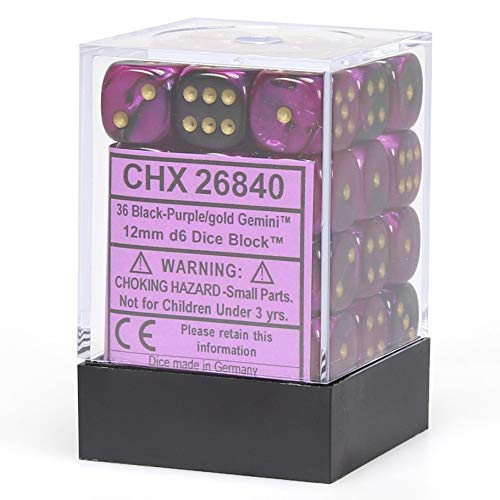 Chessex DND Dice Set- D&D Dice-12mm Gemini Black, Purple, and Gold Polyhedral Dice Set-Dungeons and Dragons Dice Includes 36 Dice ‚Äì D6, Various, (CHX26840)