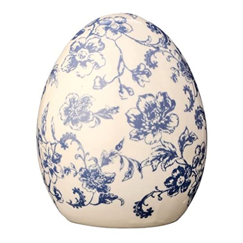 Regency International Ceramic Toile Egg, 5 Inches, Ivory and Blue, Easter, Tabletop Decor