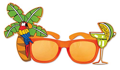 Beistle Palm Tree & Parrot Fanci-Frames Luau Party Supplies, Novelty Glasses, One Size, Orange/Green/Red/Yellow/Blue