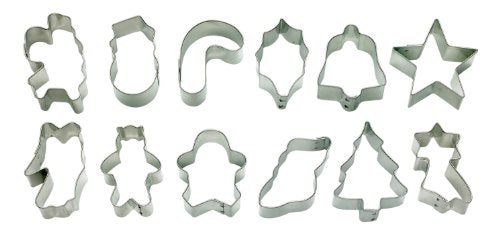 HIC Mrs. Andersons Baking 42110 Cookie and Fondant Cutters, Mini Holiday Shapes, 12-Piece Set with Storage Tin