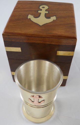 Moby Dick Specialties Brass Shot Glass with Anchor in Wooden Box
