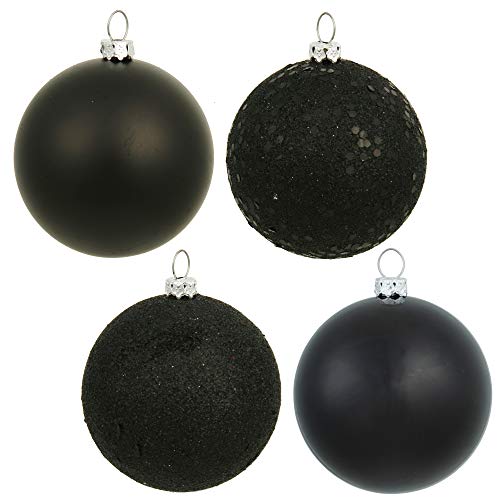 Vickerman 6" Black 4-Finish Ball Ornament Assortment, 4 per Box