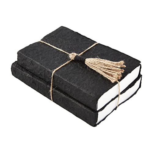 Mud Pie Covered Book Stack Decor, Black, 8 1/4-inch