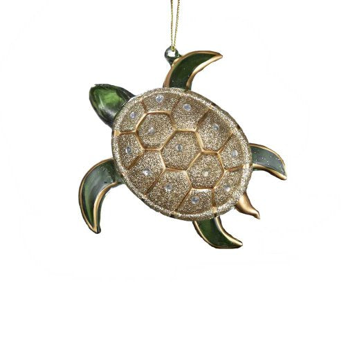 Kurt Adler Glass Glitter Sea Turtle Ornament, 4.75-Inch, Gold/Silver