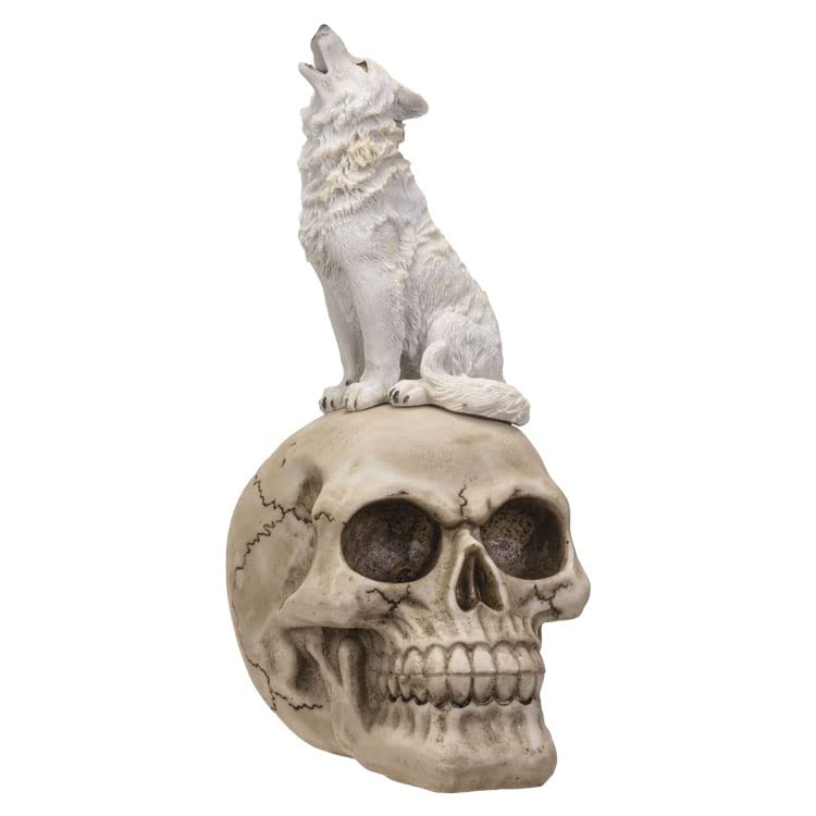 Pacific Trading Giftware Wolf On Skull Figurine, White