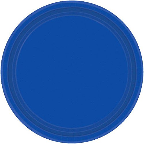 Amscan Disposable Color Party Tableware, 20 Pieces, Made, Br Paper Dessert Plates, 7", Bright Royal Blue