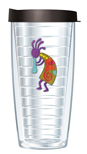 Freeheart Signature Tumblers Kokopelli Emblem on Clear 16 Ounce Double-Walled Travel Tumbler Mug with Black Easy Sip Lid