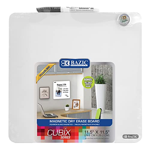 BAZIC Magnetic Dry Erase Board Tile 11.5"x11.5" Whiteboard, Markers and Magnets for Teacher Office School, 1-Pack