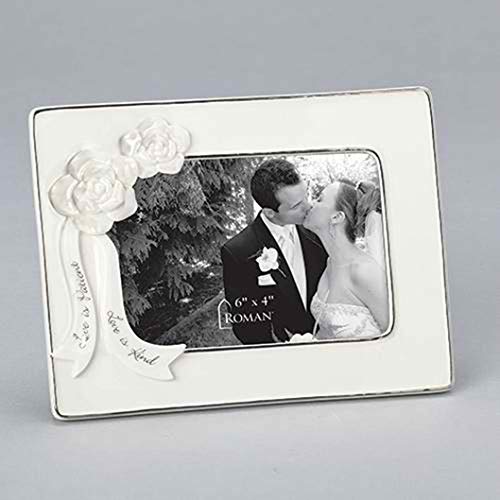 Roman 13223 Wedding Anniversary Frame, Holds 4 X 6-inch Photo, 5.75-inch Height, White