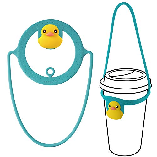 Bone Collection Bone Cup Tie, Portable Cup Carrier, To Go Cold Cup and Hot Cup, Drink Carrier for Coffee Cup Delivery, Reusable Takeout Silicone Coffee Carrier with Handle Tie - Patti Duck (Blue)