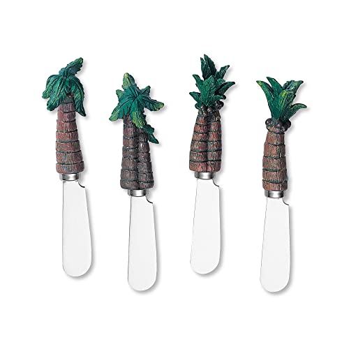 Supreme Housewares UPware 4-Piece Palm Tree Hand Painted Resin Handle with Stainless Steel Blade Cheese Spreader/Butter Spreader Knife