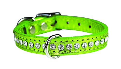 OmniPet 6087-MLG16 Signature Leather Crystal and Leather Dog Collar, 16", Metallic Lime Green