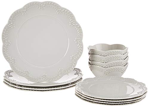 Lenox Chelse Muse Scallop Floral Grey 12 piece Dinnerware Set