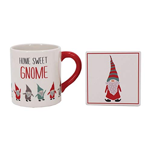 DEI 14080 Home Sweet Gnome Mug and Coaster, Set of 2, 16 oz, Dolomite