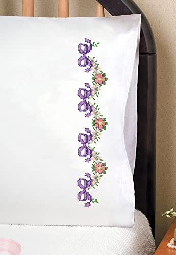 Design Works Crafts Floral Ribbons Stamped for Embroidery Pillowcases