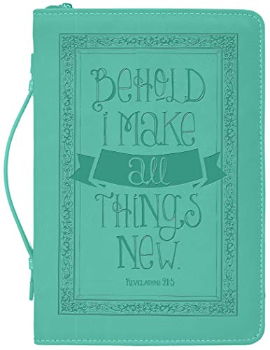 Divinity Behold I Make All Things New Verse Teal Blue Medium Faux Leather Bible Cover
