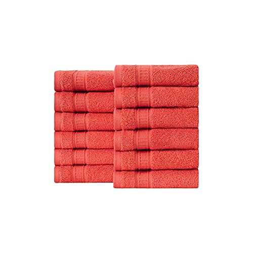 LA HAMMAM 12 Piece 13√ì _ 13√ì Soft Turkish Cotton Washcloths for Bathroom, Kitchen, Hotel, Spa, Gym & College Dorm | Absorbent and Super Soft Washcloth Set for Body & Face, Baby and Adults - Coral