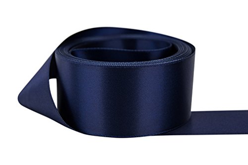 Ribbon Bazaar Double Faced Satin Ribbon - Premium Gloss Finish - 100% Polyester Ribbon for Gift Wrapping, Crafts, Scrapbooking, Hair Bow, Decorating & More - 2-1/4 inch Navy 25 Yards