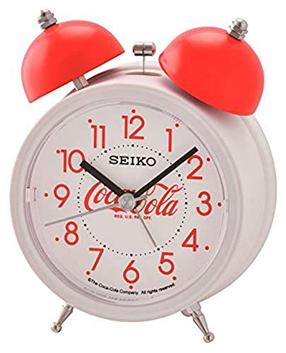 Seiko 5" Coca Cola Quiet Sweep Alarm Clock with Snooze and Night Light, White