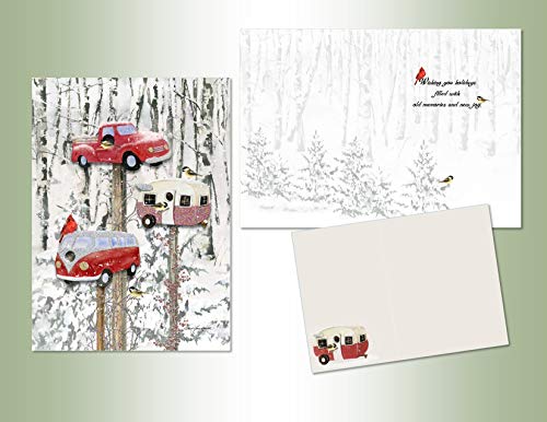 LPG Greetings Performing Arts Handmade, Full Color Inside, Matching Envelope Retro Birdhouses Stationery Paper, 65100-12