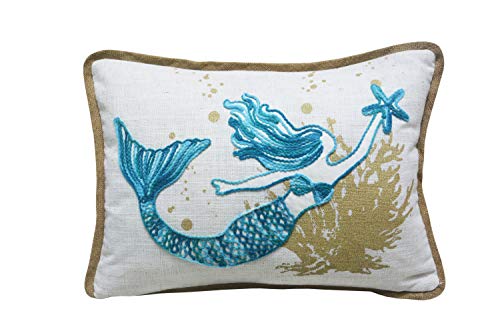 Comfy Hour Under The Sea Collection Ocean Mermaid Starfish Coral Coastal Accent Throw Pillow Cushion for Marine Animal Lovers, Polyester