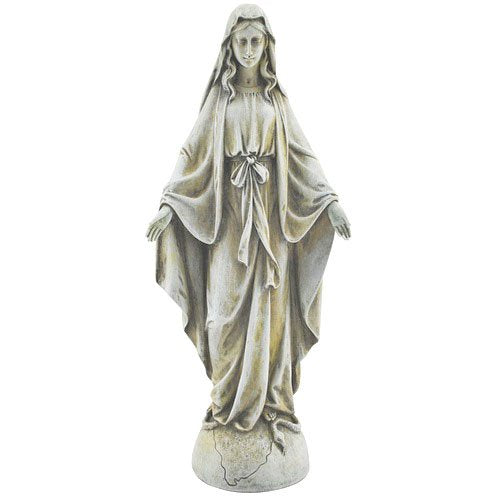 Roman Our Lady Of Grace Textured Concrete Look 6 x 14 Resin Outdoor Garden Statue