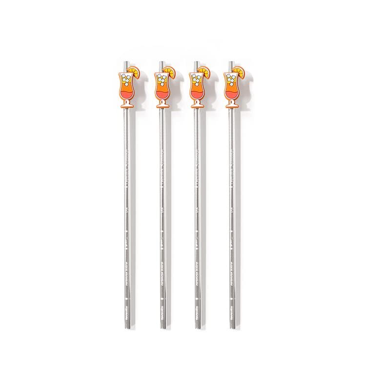 Nod Products Steel Straws with Engraved Recipes and Silicone Charms Strawtails, 8-inch Length, Set of 4,Tequila Sunrise