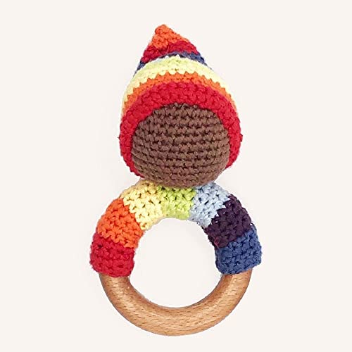 Pebble 200-516 Fair Trade Rainbow Pixie Teething Ring Rattle, 6-inch Length
