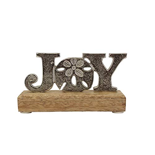 Beachcombers Aluminum Joy Word Deco Wood Base, 6.3"