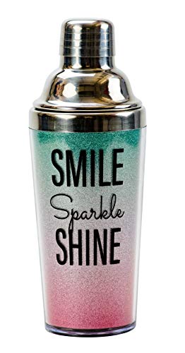 Boston Warehouse Smile, Sparkle, Shine Cocktail Shaker, 14 ounce, Blue and Pink
