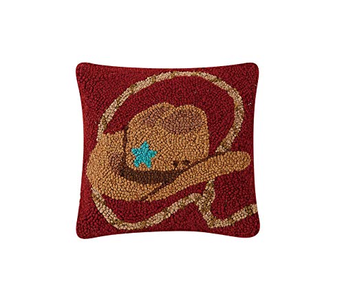 Peking Handicraft 30TG531C10SQ Poly Filled Hook Throw Pillow, Wool and Cotton (Hat and Lasso, 10-inch Square)