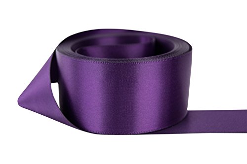 Ribbon Bazaar Double Faced Satin Ribbon - Premium Gloss Finish - 100% Polyester Ribbon for Gift Wrapping, Crafts, Scrapbooking, Hair Bow, Decorating & More - 1/4 inch Plum 50 Yards