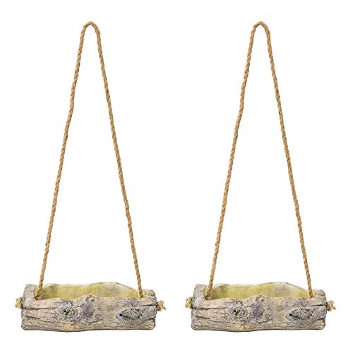 A&B Home Nature Inspired Hanging Log Outdoor Planter - 9" - Gray, Natural, Green Finish