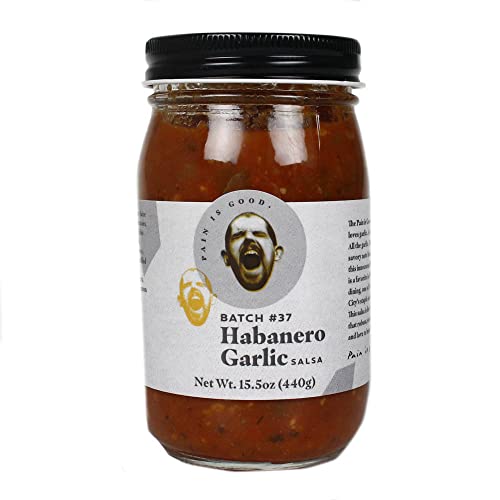 Spicin Foods Pain is Good- Habanero Garlic Salsa - 15.5 Ounces- Made in USA with Cayenne & Habanero Peppers - All Natural Ingredients, Non-GMO, Gluten-Free, Sugar-Free, Vegetarian, Keto