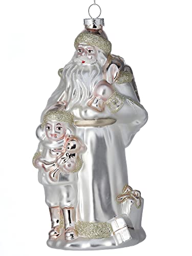 Regency International La Vie Santa with Child Hanging Ornament, 8-inch Height, Glass, Champagne Pearl