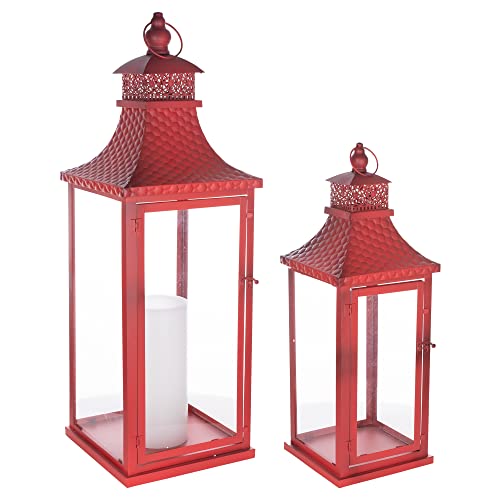 Melrose Decorative Candle Lantern, Set of 2, 20" H, 27.5" H, Metal, Table or Hanging Holiday Decoration