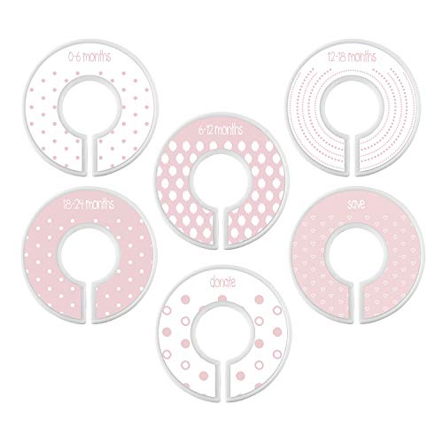 Creative Brands Stephan Baby Stephan Baby Closet Rod Dividers for Infant/Toddler Size Clothing, Available in 2 Colors, Polka Dot Pink and White, Set of 6, Cute Pink Dots, 4"