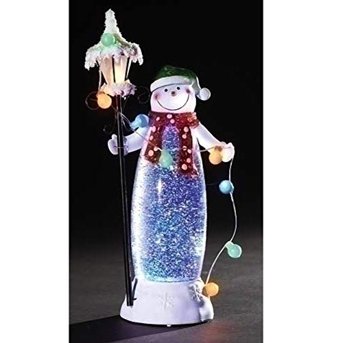 Roman Confetti Lites LED Standing Snowman with a Lamp and String of Ornaments That Light Up and Swirls in The Lighted Interior of The Snowman, 11.5-Inch