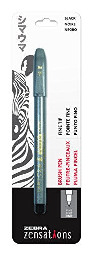 Zebra Pen Zensations Brush Pen, Fine Brush Tip, Black Water-Resistant Ink, 1-Pack