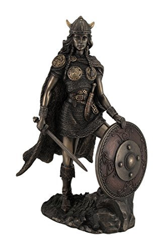 Unicorn Studio Resin Statues Viking Shieldmaiden Bronze Finished Statue Norse Mythology 6.5 X 10.5 X 4 Inches Bronze
