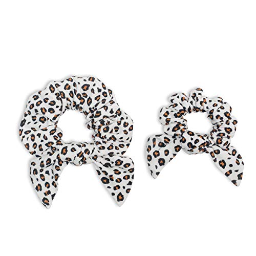 Mary Meyer lulujo Matching Mommy & Me Scrunchies| Pack of 2 | Soft Bamboo Jersey| Bow Detail| Leopard