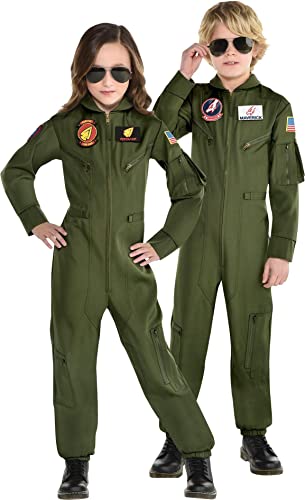 Amscan Party City Top Gun: Maverick Flight Costume for Women, Halloween, Olive Green, Medium (6-8), Catsuit with Zipper