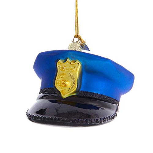 Kurt Adler NB1557 Noble Gems Police Hat Ornament, 3-inch High, Glass