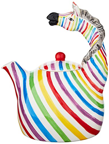 Blue Sky Clayworks Clayworks Colored Zebra Teapot, 7.5 x 6.5 x 8.5"