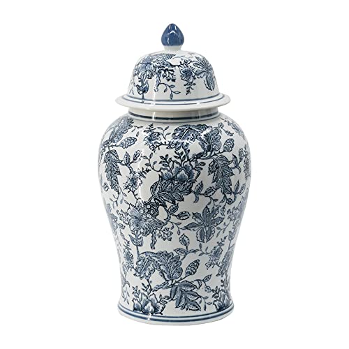 A&B Home Ginger Jar - Blue White Porcelain Decorative Jar with Lid, Flower Pattern Ceramic Vase Centerpiece D√©cor, 18 inch