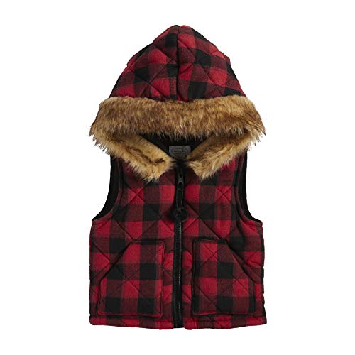 Mud Pie Baby Girls Hooded Vest, Buffalo Check Red, 12-18 Months