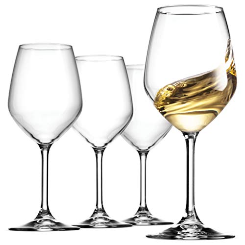 Bormioli Rocco 14.75 oz White Wine Glasses (Set Of 4): Crystal Clear Star Glass, Laser Cut Rim For Wine Tasting, Lead-Free Cups, Elegant Party Drinking Glassware, Dishwasher Safe, Restaurant Quality